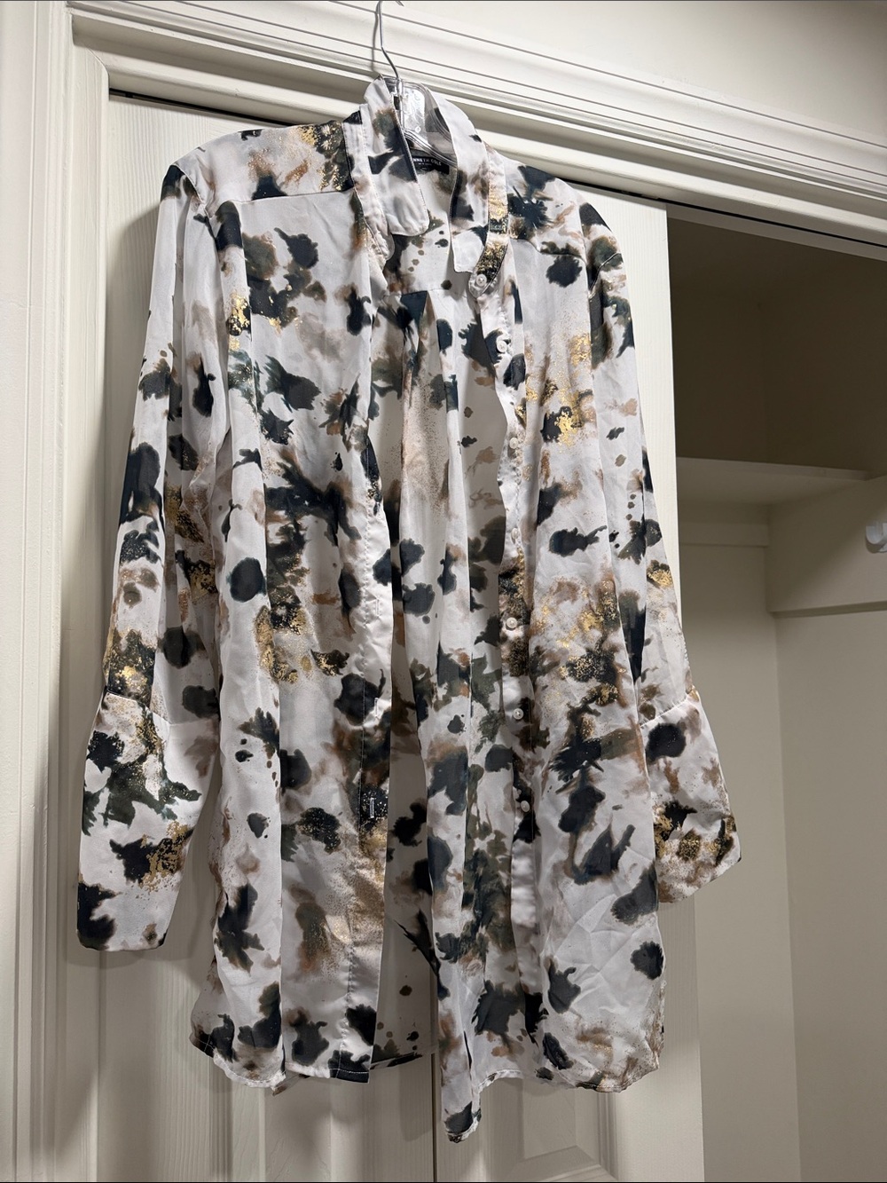Kenneth Cole Sheer Abstract Print Blouse — White, Black & Brown